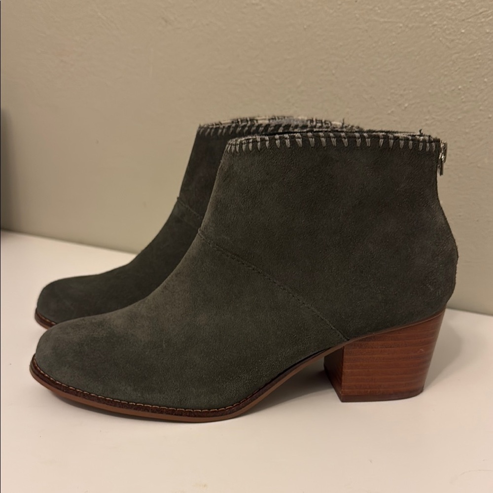 Toms Leila Gray Ankle Boots with Stacked Heel